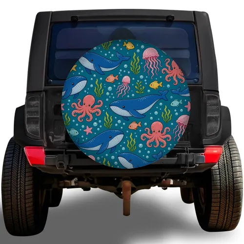 Cute Underwater Sea Animals for Beach Road Trips, Ocean Lovers and Marine Life Fans Spare Tire Cover