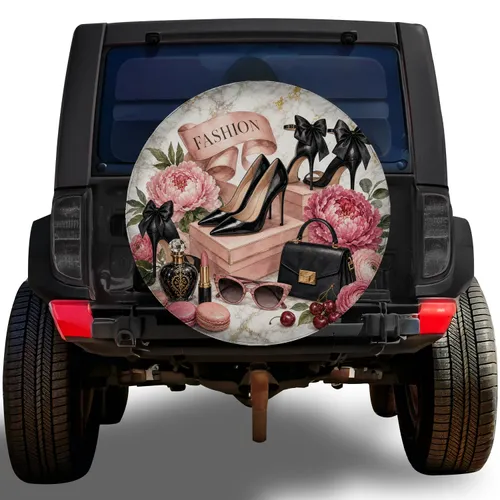 Pink Heels And Handbag Fashion Collage For Glam Road Trips And Chic Style Lovers Spare Tire Cover