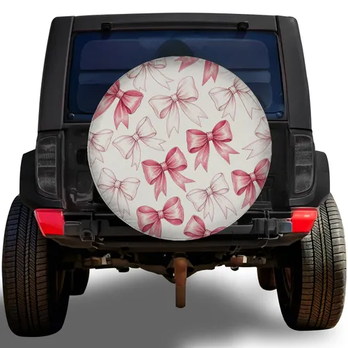 Blush Pink Satin Bow Tossed Motif for Feminine RV Trailer Camping Travel Adventure Style Spare Tire Cover