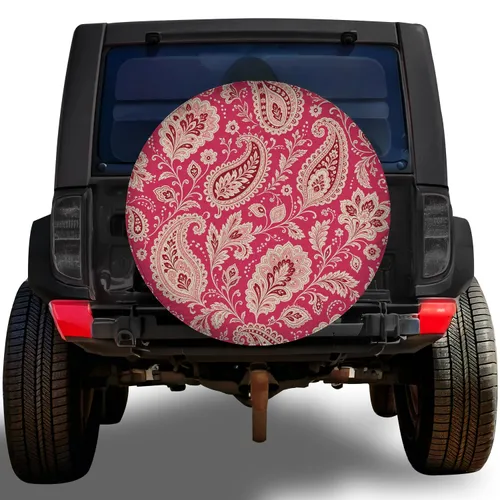 Raspberry Paisley Floral Boho Road Trip Style for RV SUV Trailer Travel Enthusiasts Spare Tire Cover
