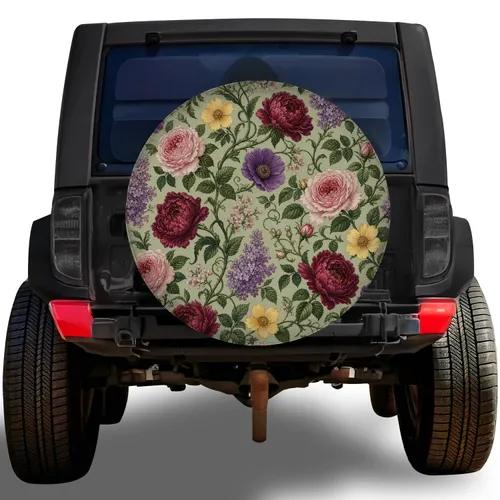 Vintage Botanical Roses Peonies Floral Garden For RV Camper Cottage Travel Style Spare Tire Cover