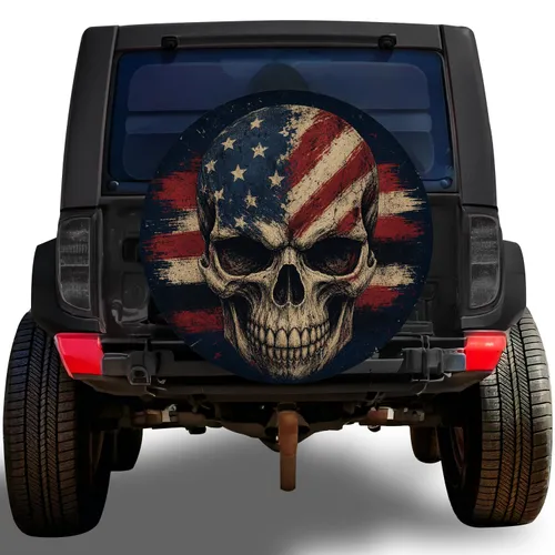 Distressed Patriotic Skull American Flag Style For Jeep SUV Off Road Adventure Lovers Spare Tire Cover