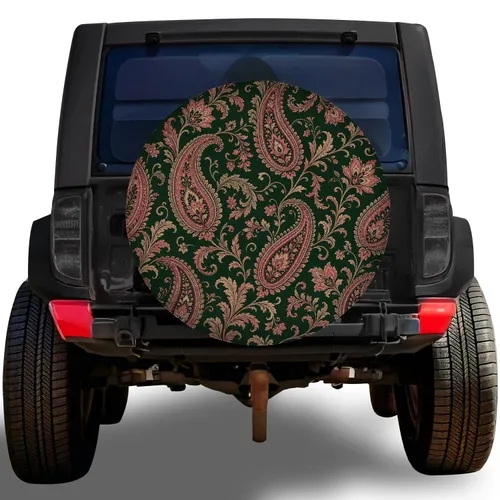 Vintage Paisley Botanical Green Rose Travel Style For RV SUV Trailer Road Adventures Spare Tire Cover