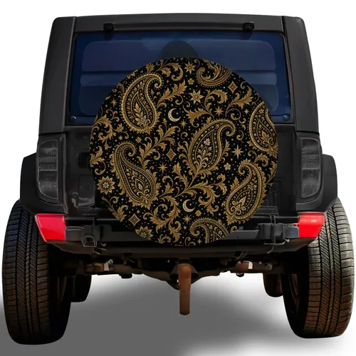 Antique Gold Paisley Celestial Motifs For Vintage RV Travel And Outdoor Adventures Spare Tire Cover