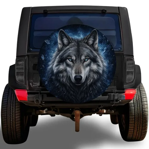 Gray Timber Wolf Winter Night Wildlife for Jeep SUV Off Road Adventure Enthusiasts Spare Tire Cover