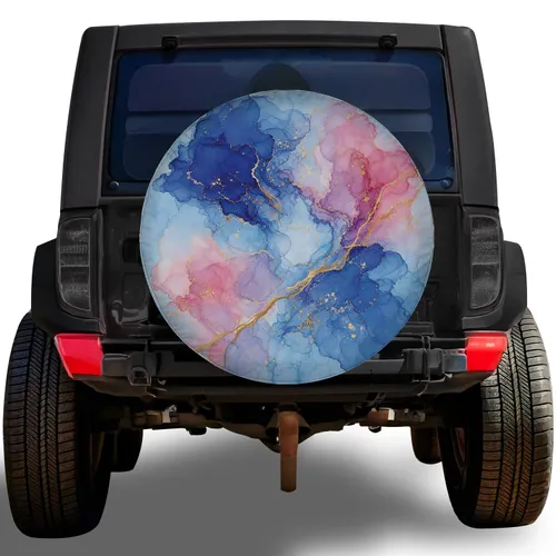Blue And Pink Alcohol Ink With Gold Veins For RV Camping Road Trip Enthusiasts Spare Tire Cover