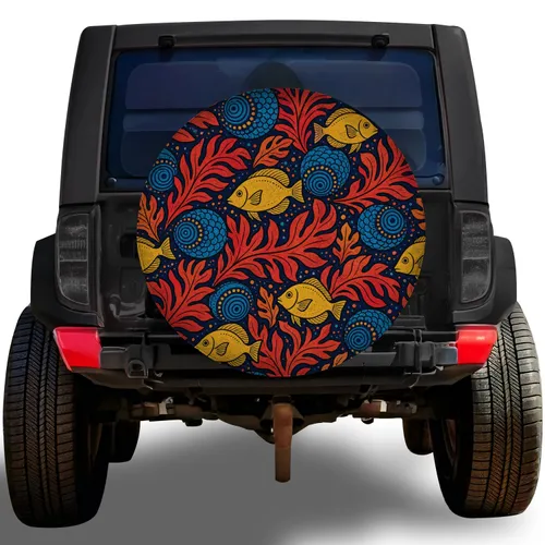 Tropical Reef Fish Coral Leaves For Beach Travel Road Trips Jeep SUV And RV Owners Spare Tire Cover