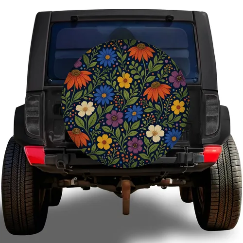 Midnight Navy Wildflower Garden For Camping Road Trips And Outdoor Travel Adventures Spare Tire Cover