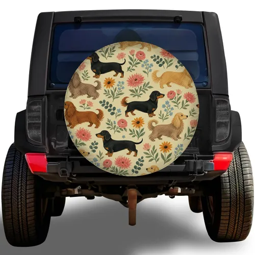 Dachshund Floral Meadow Garden Theme For Jeep SUV RV Dog Lover Outdoor Adventures Spare Tire Cover