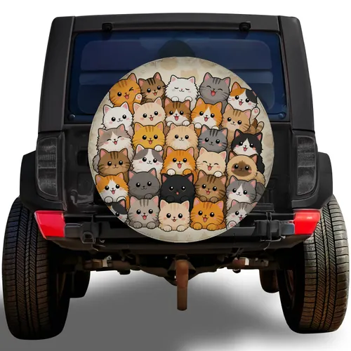 Colorful Kawaii Cat Cluster For Pet Lovers Jeep SUV RV Road Trip Travel Accessory Spare Tire Cover