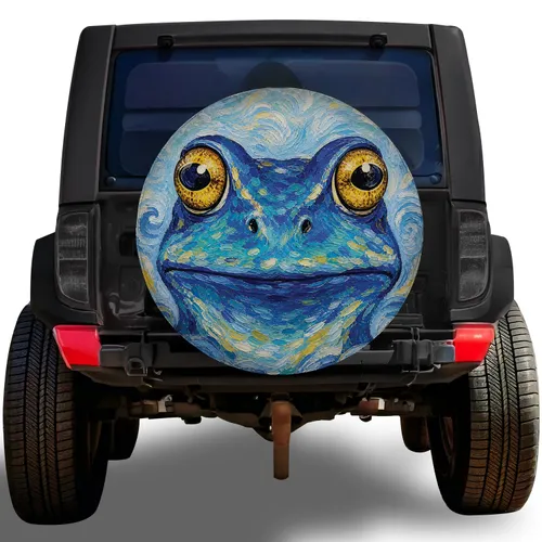 Blue Frog Portrait For Jeep Camping, RV Travel And Outdoor Adventure Vehicle Style Spare Tire Cover