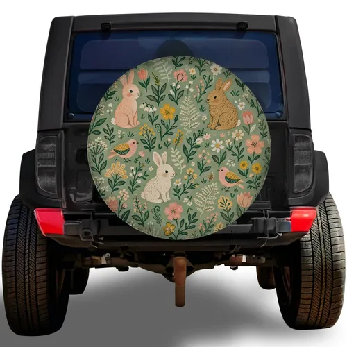 Woodland Bunnies And Wildflowers For Nursery Road Trips Camping And Family SUV Style Spare Tire Cover