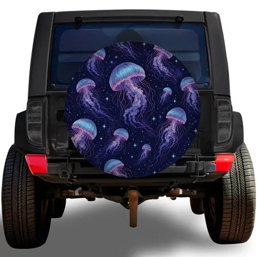 Glowing Jellyfish Starry Ocean Night Travel Accessory for RV Camper Adventure Lovers Spare Tire Cover