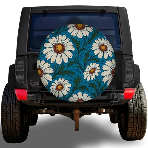Vintage White Daisy Florals for Outdoor Road Trips, Camping, and Jeep Adventures Spare Tire Cover
