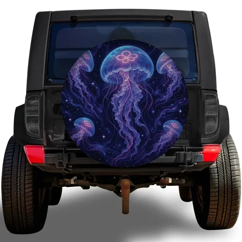 Glowing Cosmic Moon Jellyfish For Night Road Trips, RV Adventures, And Ocean Lovers Spare Tire Cover