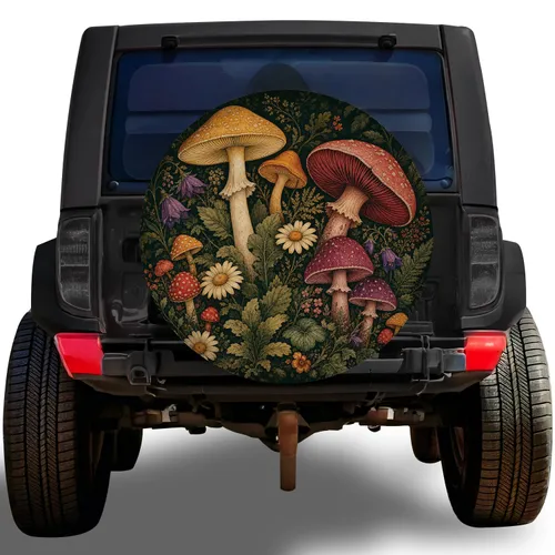 Vintage Woodland Mushroom Garden For Cottagecore Jeep And RV Adventure Enthusiasts Spare Tire Cover