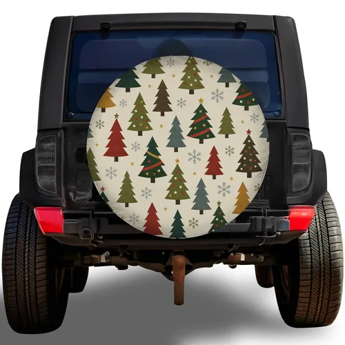 Christmas Evergreen Trees And Snowflakes For Holiday RV Travel And Winter Camping Spare Tire Cover