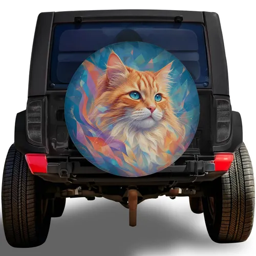 Ginger Cat Portrait For Colorful RV Travel, Camping And Jeep Adventure Animal Lovers Spare Tire Cover