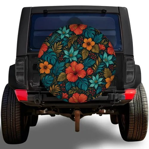 Tropical Wildflower Botanical Floral For Beach Camping RV And Outdoor Travel Lovers Spare Tire Cover