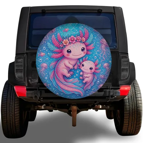 Cute Pink Axolotls Underwater Mermaid Scales for RV Camping and Fantasy Animal Lovers Spare Tire Cover