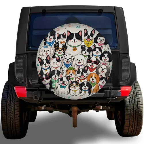 Kawaii Dog And Cat Friends Happy Road Trip Style Vehicle Accessory For Pet Loving Drivers Spare Tire Cover