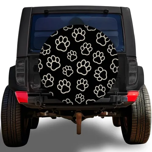 Black And White Dog Paw Motif For Jeep Camping Pet Lovers And Outdoor Road Trips Spare Tire Cover