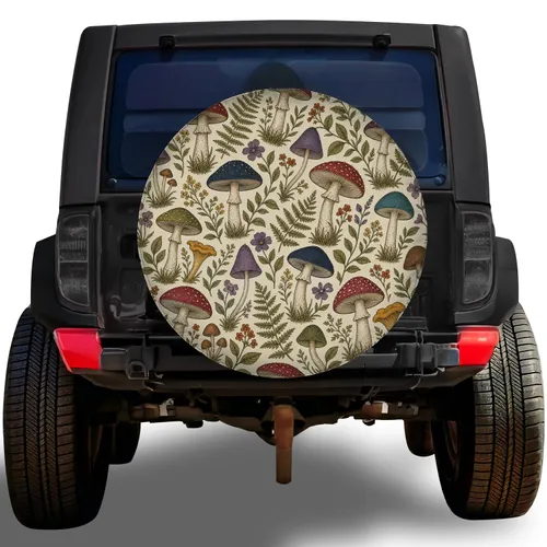 Vintage Woodland Mushrooms And Wildflowers For Camping Adventures And Nature Lovers Spare Tire Cover