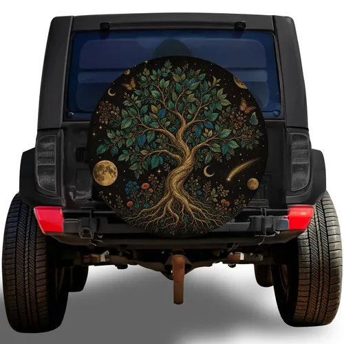 Mystical Tree Of Life Celestial Botanical Boho Night Sky For Jeep SUV Adventure Lovers Spare Tire Cover