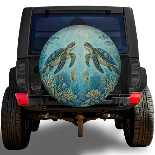 Sea Turtle Coral Reef Ocean Adventure Style For RV Camper Coastal Road Trips Spare Tire Cover