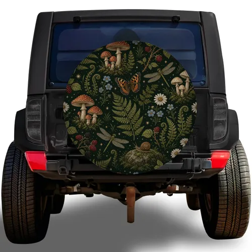 Enchanted Woodland Mushrooms Ferns And Wildflowers For RV Camping Travel Lovers Spare Tire Cover