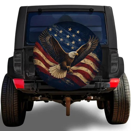 Bald Eagle American Flag Patriotic Camping And Off Road Adventure Gift For Veterans Spare Tire Cover