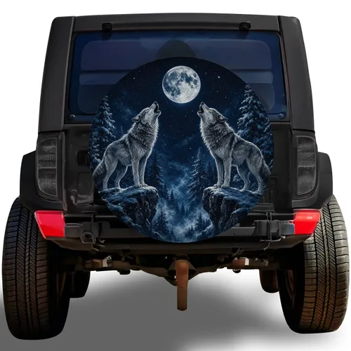 Howling Gray Wolves Under Frost Moon for Winter Camping And Off Road Adventure Fans Spare Tire Cover