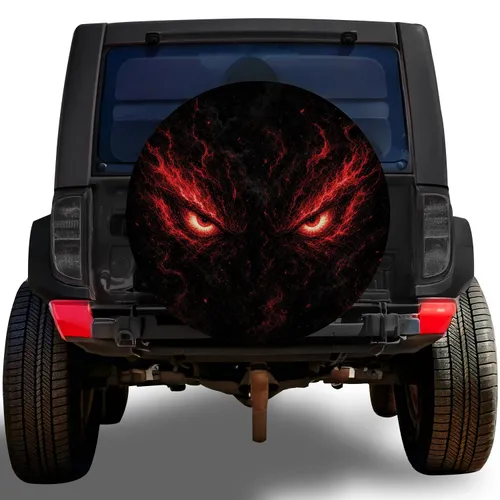 Flaming Red Demon Eyes For Dark Fantasy Off Road Adventure Vehicles And SUVs Night Drives Spare Tire Cover