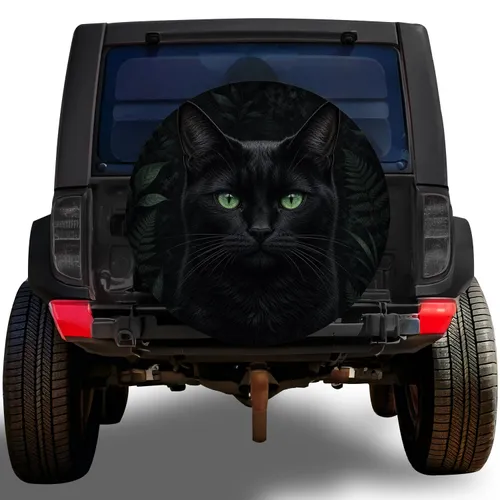 Black Cat Jade Eyes Gothic Night Garden Outdoor Adventure Gift for Cat Lovers Spare Tire Cover