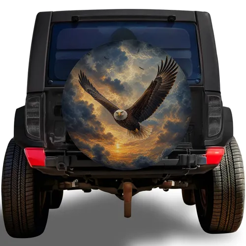 Soaring Bald Eagle Storm Sky For Patriotic Road Trips And Outdoor Adventures Spare Tire Cover