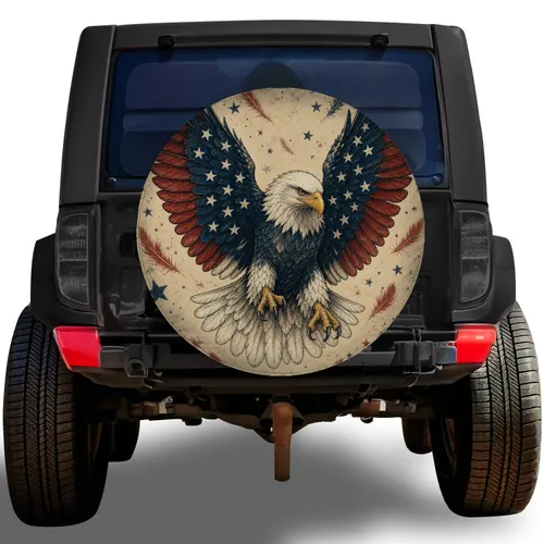 Patriotic Bald Eagle American Flag Wings for Jeep Outdoor Adventure and Veterans Spare Tire Cover