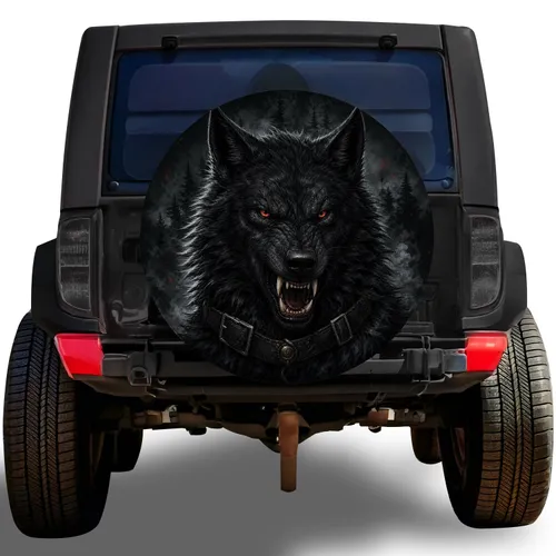 Fierce Black Wolf Forest Scene For Rugged Off Road And Outdoor Adventure Enthusiasts Spare Tire Cover