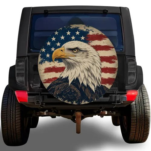 Bald Eagle American Flag Patriotic Road Trip Accent For Veterans And Outdoor Drivers Spare Tire Cover