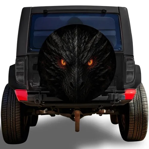 Molten Eyed Black Dragon Fantasy Art For Gothic Off Road Adventure Vehicle Lovers Spare Tire Cover