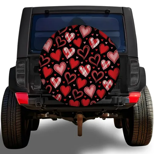 Retro Valentine Heart Motifs for Romantic Road Trips and Love-Themed SUV Style Spare Tire Cover