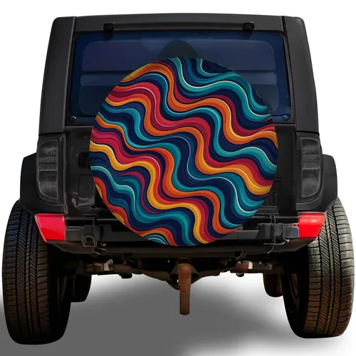 Retro Psychedelic Wave Ribbons For Colorful Road Trips RV SUV Truck Travel Gear Spare Tire Cover