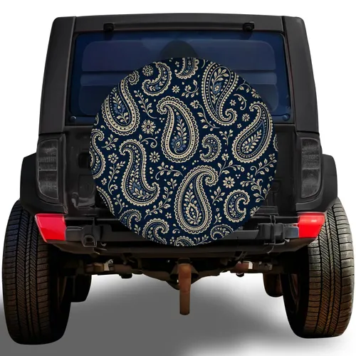 Midnight Navy Ivory Paisley Bandana Style For RV Trailer SUV Camping Travel Spare Tire Cover