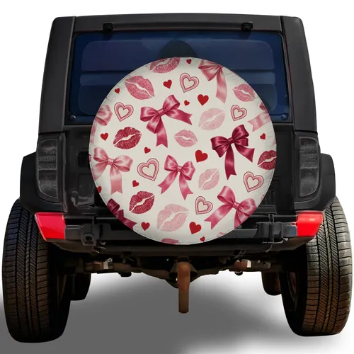 Romantic Pink Bows Hearts And Kisses For Valentine Road Trips And Bridal Getaways Spare Tire Cover