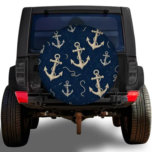 Vintage Nautical Anchor Motifs For Coastal RV Camping And Seaside Adventures Spare Tire Cover