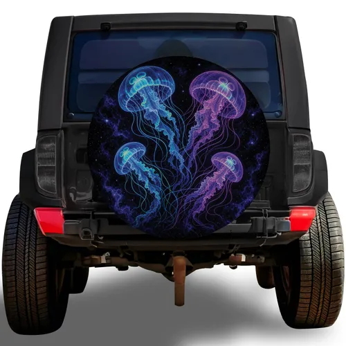 Neon Jellyfish Galaxy RV Travel Adventure Accessory for Ocean and Space Lover Fans Spare Tire Cover