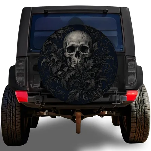 Gothic Skull Acanthus Damask For Dark Road Trips And Halloween Adventure Drivers Spare Tire Cover