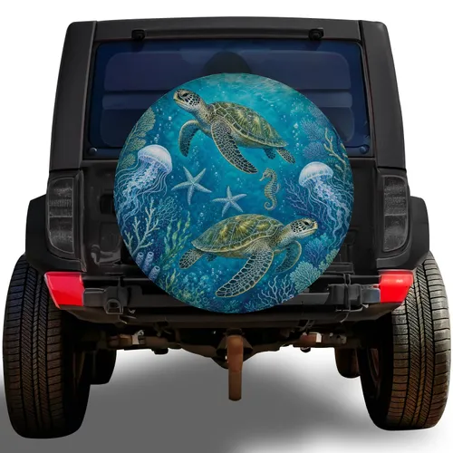Sea Turtle Ocean Reef Marine Life for Beach Travel RV SUV Trailer Road Adventure Spare Tire Cover