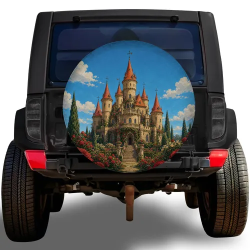 Enchanted Rose Garden Castle For Fantasy Road Trip Adventures And Storybook Fans Spare Tire Cover