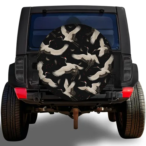 Japanese Red-Crowned Cranes in Flight for RV Travel and Wildlife Bird Enthusiasts Spare Tire Cover