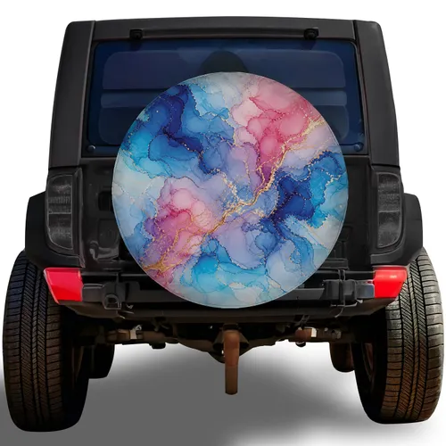 Blue Pink Alcohol Ink Gold Veins For RV Camping Trips And Outdoor Adventure Vehicles Spare Tire Cover